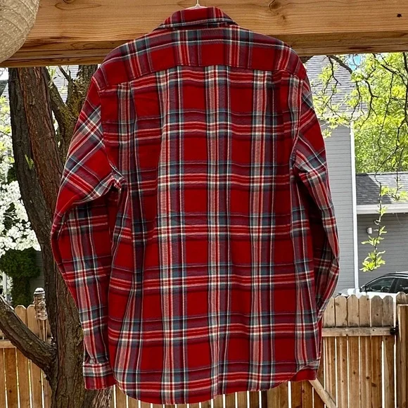 J. Crew Men's Red Midweight Flannel Plaid Shirt Large - Picture 5 of 14
